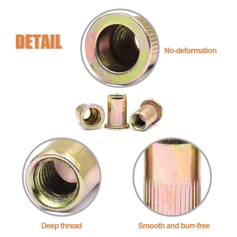 Keadic 220Pcs Metric Zinc Plated Carbon Steel Rivet Nut Flat Head Threaded Insert Nutsert Assortment Kit - 7 Sizesï¼šM3 M4 M5 M6 M8 M10 M12 - Image 4